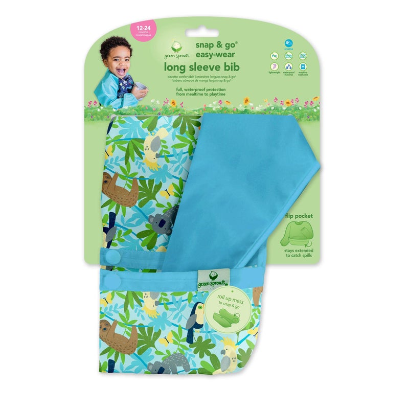 green sprouts Easy-wear Long Sleeve Bib | Waterproof Protection | Flipped Pocket, Soft Material, Easy Clean Smock - Image 1